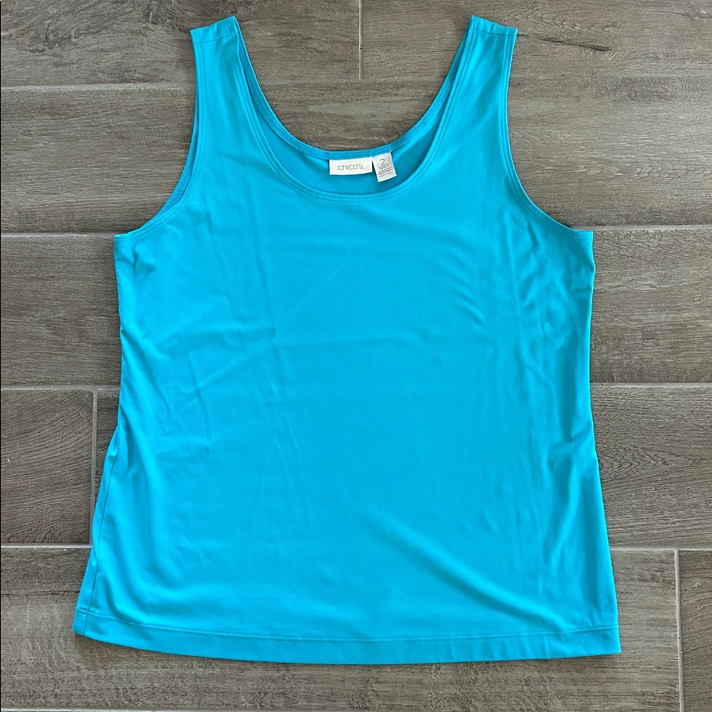 Chico’s Size 2 Teal Blue Stretch Tank Top Nylon Spandex Blend